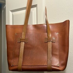 Large 100% leather over shoulder tote bag.